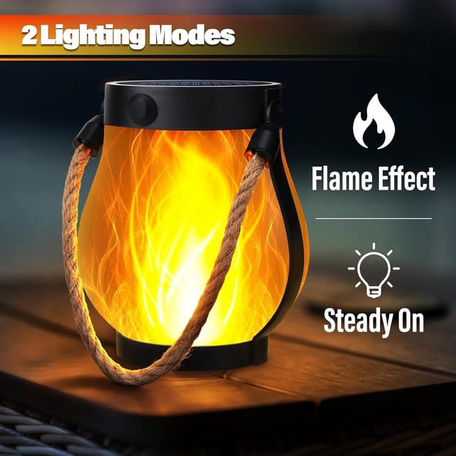 Lámpara solar colgante con efecto llama 3D y carga USB-C, impermeable