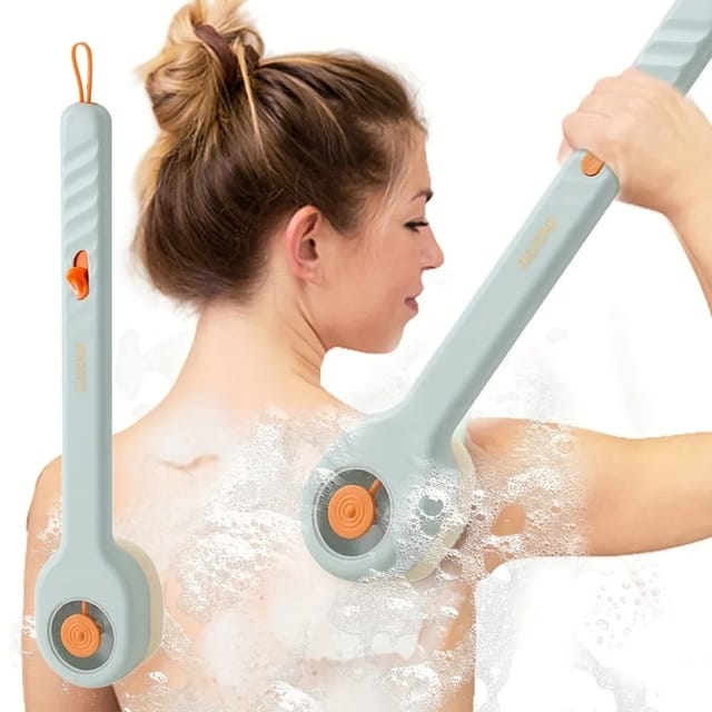 Cepillo para ducha con mango largo y dispensador de jabón