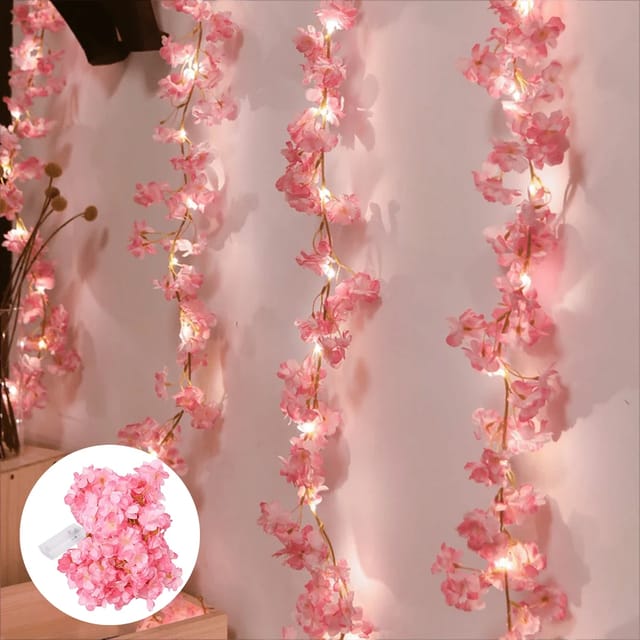 Guirnalda de luces con flores de cerezo a pilas de 2 m